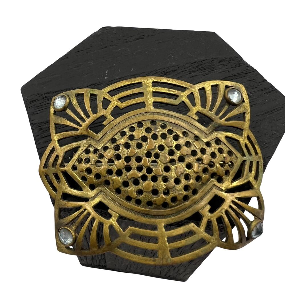 Antique Victorian Sash Belt Cape Buckle Brooch Filigree Pin Brass Tone